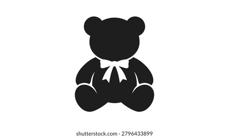 This image depicts a black silhouette of a seated teddy bear. The style is flat and minimalist with a distinctive