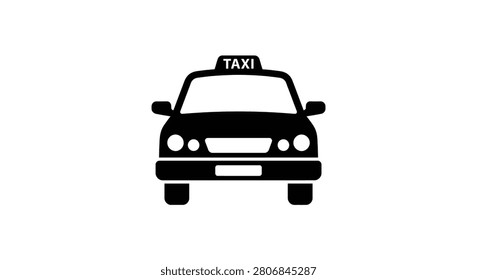 This image depicts a black silhouette of a taxi vehicle, featuring a rooftop sign displaying the word 'taxi'. The style is a flat, solid silhouette against a white background, emphasizing its simple form.