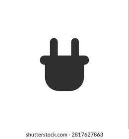This image depicts a black silhouette of an electric plug set against a white background. The vector graphic features two prongs and a rounded body, representing electrical connectivity and power.