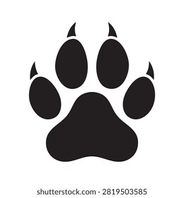 This image depicts a black silhouette of a mammalian paw print against