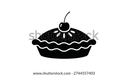 This image depicts a black silhouette of a cherry pie, notable for its clean lines and distinctive flat silhouette style.
