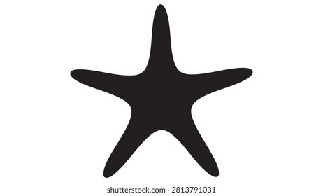 This image depicts a black starfish silhouette on a white background showcasing the five-armed shape of this marine animal.