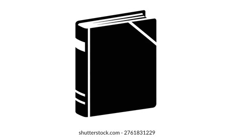 This image depicts a black, stylized book icon with a hard cover and visible spine, suggesting themes of knowledge, reading, and scholarly pursuits.