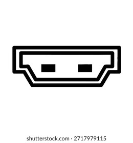 Esta Imagen representa un ícono en blanco y negro de un puerto USB. El ícono está diseñado con una forma rectangular que presenta dos Pequeños recortes rectangulares en el interior, que representan las ranuras donde se puede insertar un conector USB. El diseño es simple y utiliza líneas en negrita para ilustrar el puerto con claridad.