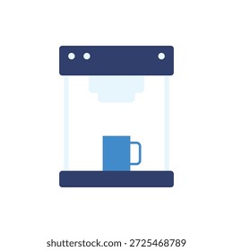This image depicts a blue coffee mug being filled with hot water in a modern electric kettle. The kettle and mug are set against a clean white background, emphasizing the simplicity and modernity of the design. The image showcases the everyday scene of preparing a hot beverage in a sleek and stylish way.