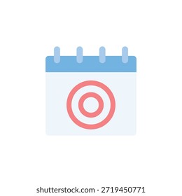 Esta imagem representa um ícone de calendário com um símbolo de destino em sua página, representando o planejamento e a organização orientados a objetivos. O calendário é uma ferramenta comum para gerenciar horários e cronogramas, enquanto o símbolo de destino significa foco e objetivo. Esta imagem pode ser usada para transmitir temas de produtividade, motivação e sucesso.