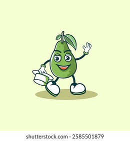 This image depicts a cheerful cartoon avocado character waving and holding a top hat.