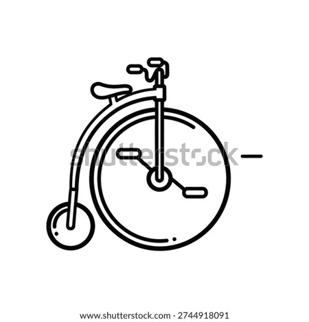 This image depicts a classic penny-farthing bicycle, also known as an ordinary bicycle. It features a large front wheel and a much smaller rear wheel, with a prominent chain drive and a detailed handlebar assembly. The design is minimalistic and reminiscent of late 19th-century bicycles, showcasing a unique and historical mode of transportation.