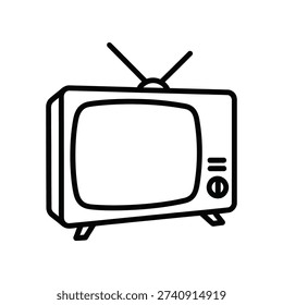 This image depicts a classic, retro-style television set with a boxy shape, an analog antenna on top, and a tuning knob on the front right side. The screen appears blank, and the TV stands on four small legs. This design is reminiscent of television sets from the mid-20th century.