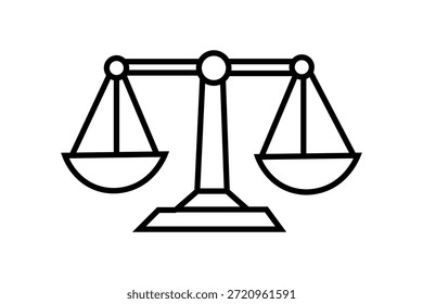 Dieses Bild zeigt eine klassische Skala der Gerechtigkeit (Balance-Skala) in einem sauberen, schwarz-weißen Ikonenstil gerendert.