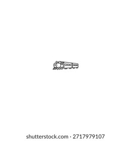 Esta imagem representa um trem a vapor clássico com vários carros de passageiros. O trem está se movendo ao longo dos trilhos, com o vapor ondulando do motor. O estilo de ilustração é simples e semelhante a desenhos animados, enfatizando o charme nostálgico de viagens de trem vintage. O motor do trem está na frente, puxando vários carros de passageiros conectados atrás dele.