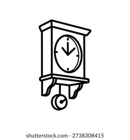 This image depicts a classic wall-mounted grandfather clock featuring a minimalist design. The clock has a rectangular wooden case with a simple dial showing only hour and minute hands. Below the dial, a decorative pendulum swings freely, adding a traditional touch to the timepiece.