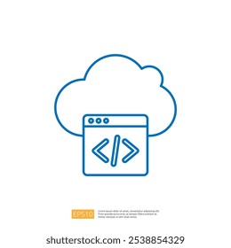 Dieses Bild zeigt ein Cloud-Symbol mit einem Web-Browser-Fenster mit Codeklammern, die Cloud-Computing- und Web-Entwicklungskonzepte darstellen.