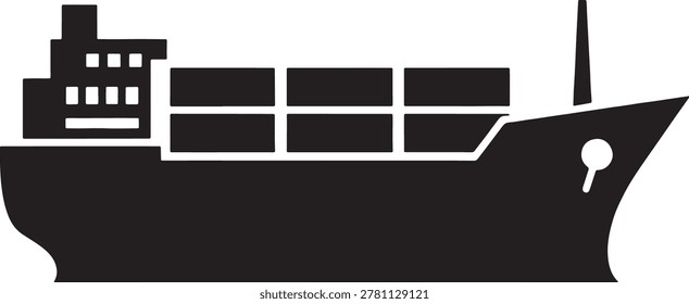 This image depicts a container ship, commonly used for transporting large quantities of goods and cargo across oceans. The ship features a series of stacked rectangular containers, which are secured for safe transit. The vessel includes a bridge for navigation, located at the front, and a funnel for exhaust. The hull design indicates it is built for stability and efficiency in maritime transport. Container ships are a critical component of global trade and logistics networks.