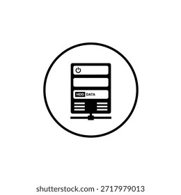 Esta Imagen representa un dispositivo de almacenamiento de datos, específicamente un disco duro. El dispositivo se muestra dentro de un marco circular y cuenta con un Botón de energía en la parte superior, lo que indica que está encendido. Debajo del Botón de energía, hay varias ranuras en blanco, lo que sugiere la capacidad de almacenar varios discos duros. Las palabras 'HDD DATA' se muestran de manera prominente, enfatizando la función del dispositivo como una unidad de almacenamiento de datos.