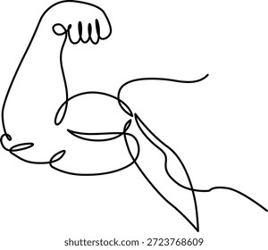 This image depicts a detailed line drawing of a flexed muscular arm. The drawing emphasizes the definition and strength of the arm muscles, particularly the bicep and forearm. The arm is shown in a dynamic pose, with the muscles prominently displayed.