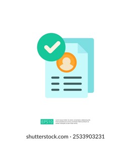 This image depicts a document with a user profile icon and a checkmark, symbolizing verification or approval, often used in business or application contexts.