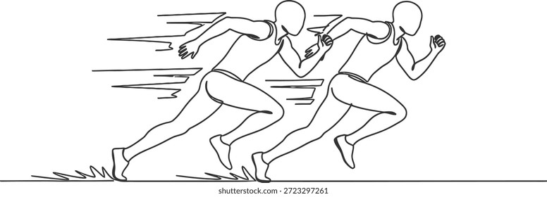 Esta Imagen muestra una dinámica escena de tres corredores a toda velocidad, mostrando su atletismo y espíritu competitivo mientras corren hacia adelante. La ilustración destaca el movimiento y la energía de los corredores, capturando la esencia de un evento de carreras.