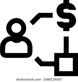 Dieses Bild zeigt eine Finanztransaktion zwischen einer Person und einem Dollarzeichen. Es stellt den Austausch von Geld für Waren oder Dienstleistungen dar. Einzeln auf weißem Hintergrund.