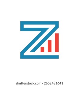 This image depicts a flat logo design of an initial letter Z in blue color with an orange graph bar that looks clean and modern on a white background for statistic purposes