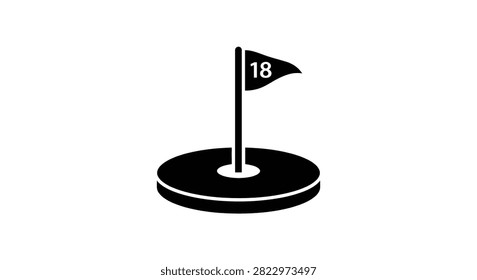 This image depicts a golf flag with the number eighteen presented as a black silhouette. The design features a flat
