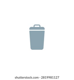 This image depicts a gray trash can silhouette against a white background. The vector graphic shows a cylindrical container with a lid and handle, representing waste disposal. It is isolated and flat.
