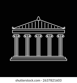 this image depicts a Greek style temple with five big column in white color on a black background