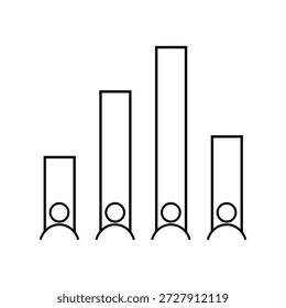 This image depicts a group of four people represented by simple stick figures. Each person has a rectangular bar above their head, indicating varying heights. The tallest bar is above the second person from the right, while the shortest bar is above the first person from the left. The other two bars are of intermediate heights.