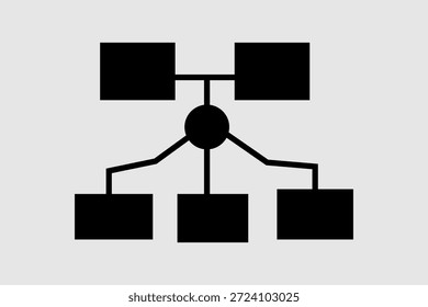 Dieses Bild zeigt ein hierarchisches Baumdiagramm oder ein Organigramm, das durch minimalistische schwarze Symbole auf grauem Hintergrund dargestellt wird.