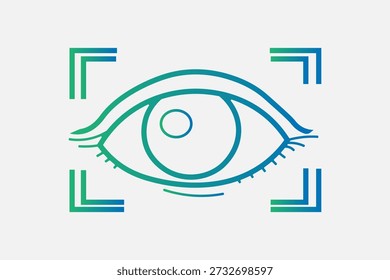 Esta Imagen representa un ojo humano enmarcado por cuatro corchetes, que simbolizan el escaneo biométrico o la visión por computadora.