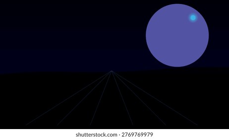 This image depicts a large, glowing purple planet situated in the dark expanse of space. The planet emits a soft, ethereal light, creating a striking contrast against the surrounding darkness. The horizon of a smaller celestial body is visible in the foreground, adding depth to the scene. The image evokes a sense of tranquility and mystery, characteristic of the vast universe.