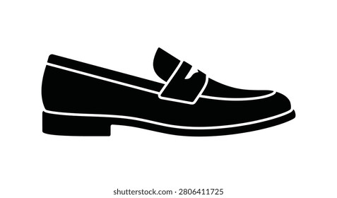 This image depicts a loafer shoe in a black silhouette style against a white background. The design features clean lines