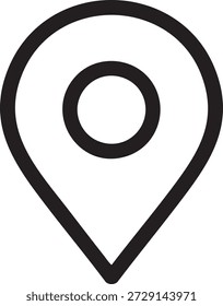 Esta imagem representa um marcador de localização, comumente usado para indicar um ponto geográfico específico em um mapa. O marcador é um ícone simples e estilizado com uma forma de lágrima e um pequeno círculo no topo, muitas vezes usado em aplicações de navegação e mapeamento.