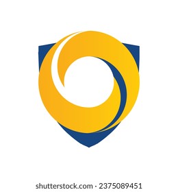 this image depicts a logo of a blue shield with a yellow letter O on it on a white background
