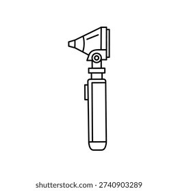 This image depicts a medical device, likely an otoscope or similar diagnostic tool, featuring a funnel-shaped attachment at the top for examining ear canals or other narrow passages. The handle is cylindrical with a button mechanism for adjusting the attachment or controlling light sources. The design suggests it is used in medical or clinical settings for close-up inspections.
