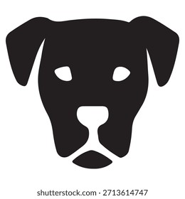 Esta imagem representa uma silhueta minimalista em preto e branco do rosto de um cão. O cão tem uma cabeça arredondada, orelhas grandes e um nariz pequeno e triangular. Os olhos são representados como formas ovais simples, dando à imagem uma aparência limpa e direta.