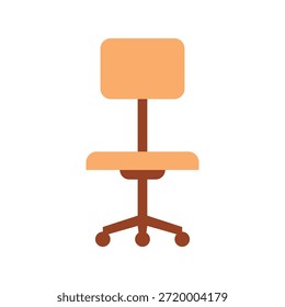 Esta Imagen representa una ilustración gráfica minimalista de una silla de oficina, con un marco marrón y un asiento y respaldo beige. La silla tiene un diseño simple y moderno con una base rodante, lo que la convierte en una pieza de mobiliario funcional para cualquier espacio de trabajo o entorno de oficina.