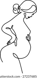 Esta Imagen representa un dibujo de línea minimalista de una mujer con una postura elegante. Ella está sosteniendo una flor cerca de su cara, añadiendo un toque de gracia y sofisticación a la composición. El diseño es simple pero expresivo, capturando la esencia de la feminidad y la belleza en una sola línea continua.