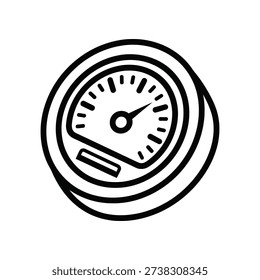 This image depicts a minimalist line drawing of a circular speedometer gauge, commonly found in vehicles. The gauge features a central needle pointing to a specific value on a numbered scale, surrounded by a circular border. The design is clean and monochromatic, emphasizing functionality and simplicity.