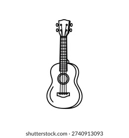 This image depicts a minimalist line drawing of an acoustic guitar. The drawing highlights the guitar's body, sound hole, neck, tuning pegs, and strings. The style is clean and unshaded, focusing on the basic structure and outline of the instrument.