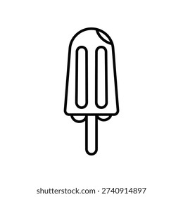 This image depicts a minimalist line drawing of a popsicle featuring two scoops of ice cream in contrasting colors, one white and one off-white, with a stick inserted at the bottom. The design is clean and simple, emphasizing the popsicle’s shape and structure.