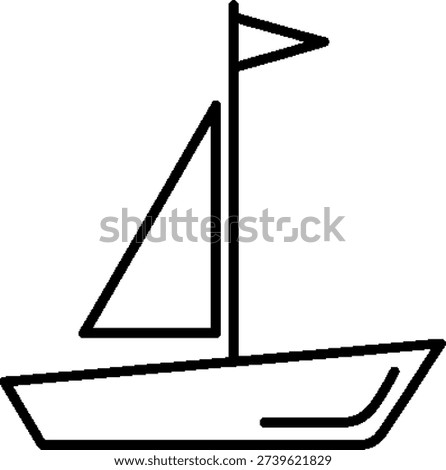 This image depicts a minimalist line drawing of a sailboat. The boat has a single sail and a flag on its mast. The design is clean and straightforward, using only black lines on a white background.