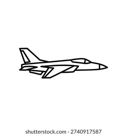 This image depicts a minimalist, monochromatic line drawing of a jet aircraft. The jet features a streamlined fuselage, swept-back wings, and twin tail fins. The design emphasizes sharp angles and aerodynamic contours, typical of modern fighter jets. The drawing is rendered in a simple, clean style without color, focusing on the outline and basic structural elements of the aircraft.