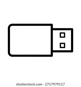 Esta Imagen representa una representación minimalista de una unidad flash USB. El diseño es limpio y sencillo, con un cuerpo rectangular y una Pequeña sección rectangular con dos recortes cuadrados, que simbolizan el conector USB. Todo el icono está delineado en negro, dándole una apariencia distintiva y reconocible.