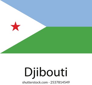 This image depicts the national flag of Djibouti, featuring a white triangle with a red star on a blue background, followed by a green stripe at the bottom.