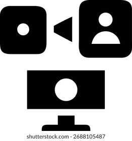 Esta imagem representa a comunicação on-line por meio de uma configuração de videoconferência, apresentando um computador, uma câmera e uma pessoa, simbolizando a conexão e a colaboração virtuais.