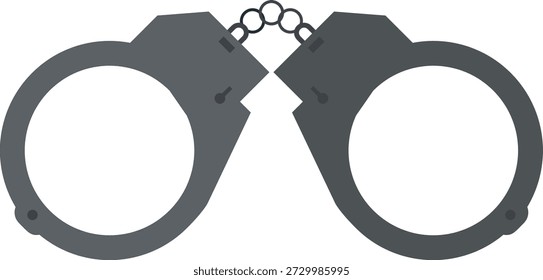 Esta imagem representa um par de algemas metálicas, um dispositivo padrão de retenção temporária usado por agências de aplicação da lei. Com duas algemas circulares conectadas por uma corrente e presas com um mecanismo de travamento de catraca, as algemas são projetadas para restringir o movimento do pulso e evitar a fuga, garantindo a custódia e a segurança controladas.