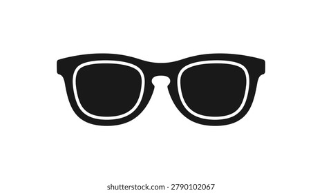 This image depicts a pair of sunglasses in a flat, black and white silhouette style. The shape is classic and
