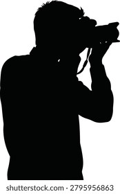 This image depicts a photographer holding a camera to their eye rendered as a stark black silhouette