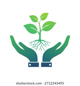 This image depicts a plant being carefully held by hands, representing concepts of nurturing and sustainability